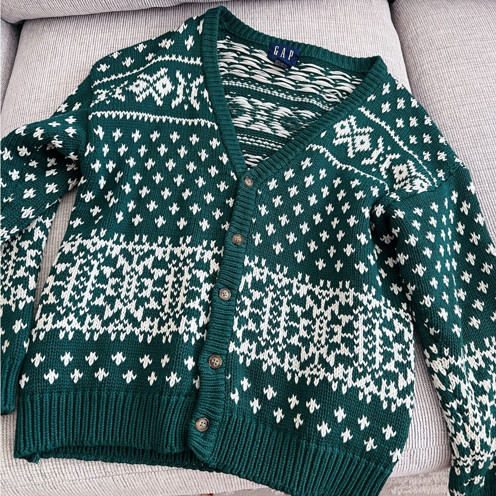 GAP Forest Green Patterned Cardigan